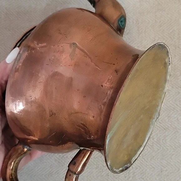 EARLY 20th CENTURY Copper Teapot with Brass Accents - Picture 9 of 10